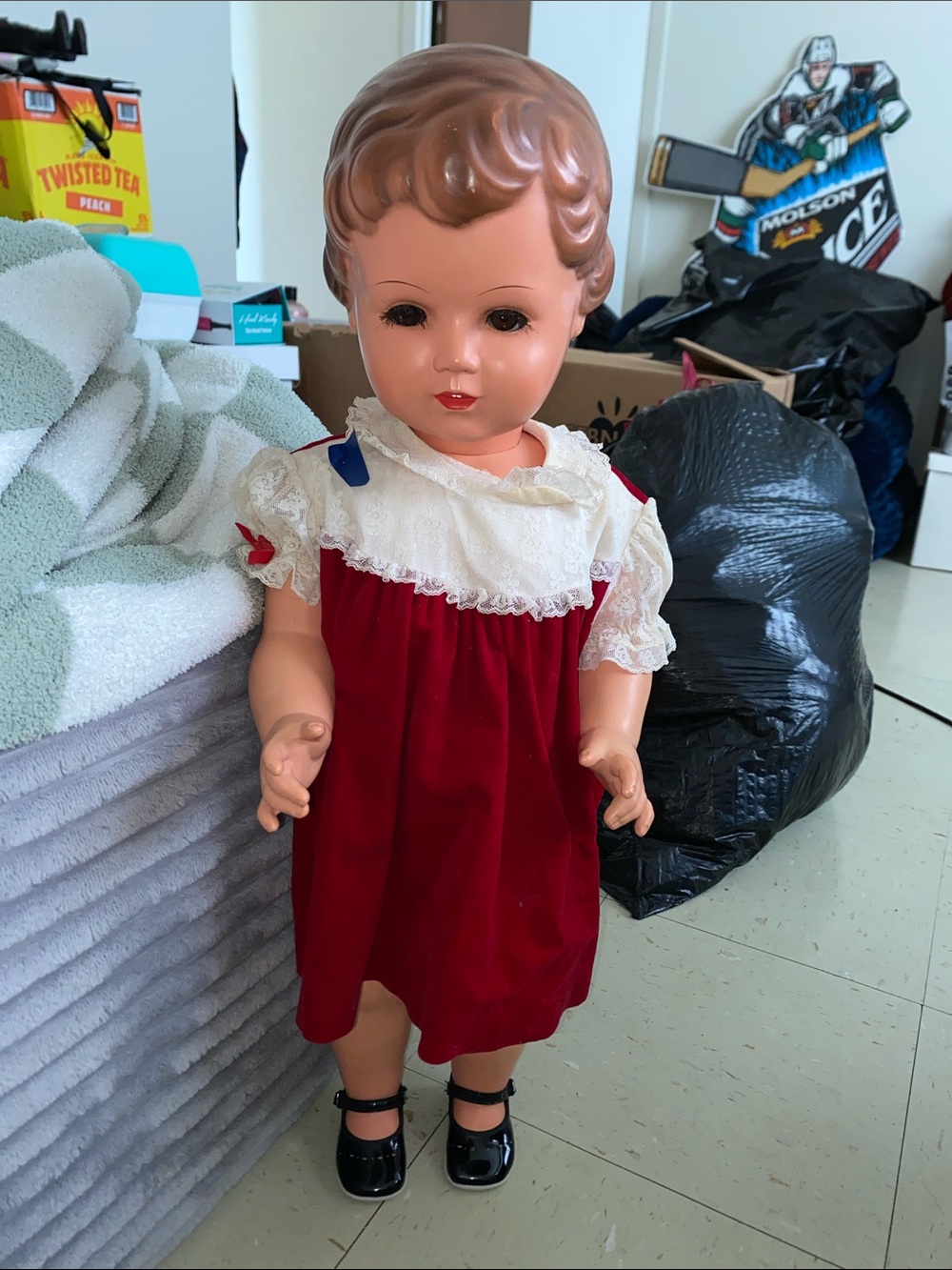 Vintage Turtle mark jointed celluloid girl doll and